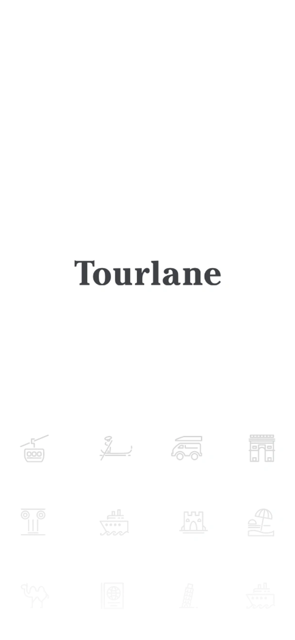 Tourlane prototype start screen with the Tourlane name and travel icons